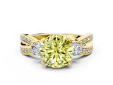 Yellow gold Three-Stone Fancy Yellow Round  Cut Diamond Twist Band with Prong Setting
