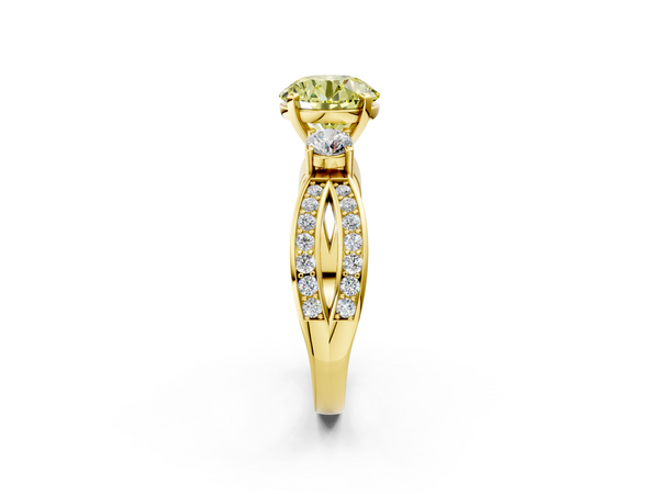 Yellow Gold Round Three Stone Engagement Ring Setting for Fancy Yellow Center with Pave Twist Band