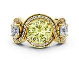 Yellow gold Three-Stone Fancy Yellow Round Cut Diamond Wave Pave Band with Prong Setting