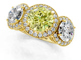 Yellow gold Three-Stone Fancy Yellow Round Cut Halo Diamond Milgrain Band with Four-Prong Setting_1