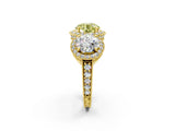 Yellow gold Three-Stone Fancy Yellow Round Cut Halo Diamond Milgrain Band with Four-Prong Setting_2