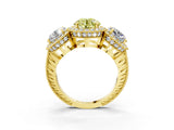 Yellow gold Three-Stone Fancy Yellow Round Cut Halo Diamond Milgrain Band with Four-Prong Setting_3