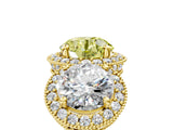 Yellow gold Three-Stone Fancy Yellow Round Cut Halo Diamond Milgrain Band with Four-Prong Setting_5