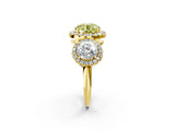 Yellow gold Three-Stone Fancy Yellow Round Cut Halo Diamond Ring with Pave Band and Four-Prong Setting_2