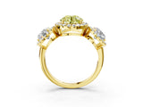 Yellow gold Three-Stone Fancy Yellow Round Cut Halo Diamond Ring with Pave Band and Four-Prong Setting_3