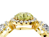 Yellow gold Three-Stone Fancy Yellow Round Cut Halo Diamond Ring with Pave Band and Four-Prong Setting_4