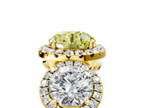 Yellow gold Three-Stone Fancy Yellow Round Cut Halo Diamond Ring with Pave Band and Four-Prong Setting_5