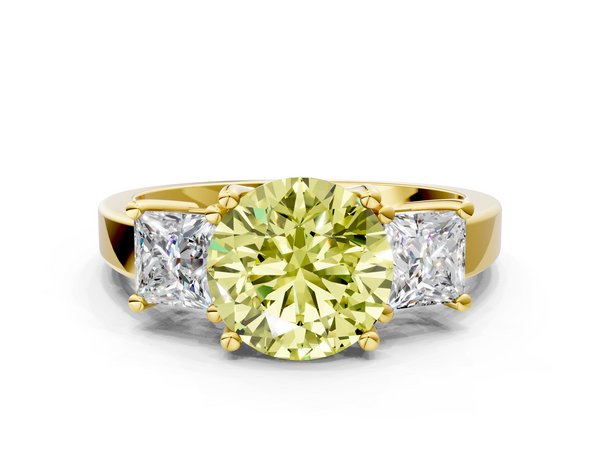 Yellow gold Three-Stone Fancy Yellow Round  Cut Solitaire Ring with Prong Setting