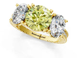 Yellow gold Three-Stone Fancy Yellow Round  Diamond Milgrain Pave Band with Prong Setting 1