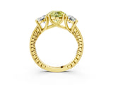 Yellow gold Three-Stone Fancy Yellow Round  Diamond Milgrain Pave Band with Prong Setting 3