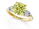 Yellow gold Three-Stone Fancy Yellow Round  Diamond Ring with Pear Side Stones in Four-Prong Setting_1