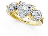 Yellow gold Three-Stone Heart Brilliant Cut Solitaire Ring with Prong Setting on a Classic Band 1
