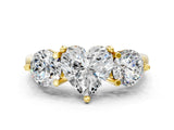 Yellow gold Three-Stone Heart Brilliant Cut Solitaire Ring with Prong Setting on a Classic Band