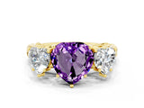Yellow gold Three-Stone Heart Cut Amethyst Braided Band Ring with Four-Prong Setting_12
