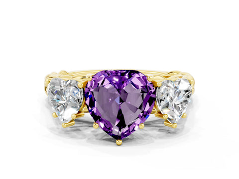 Yellow gold Three-Stone Heart Cut Amethyst Braided Band Ring with Four-Prong Setting_12