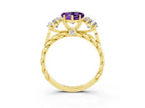 Yellow gold Three-Stone Heart Cut Amethyst Braided Band Ring with Four-Prong Setting_15