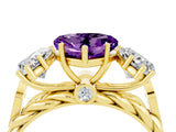 Yellow gold Three-Stone Heart Cut Amethyst Braided Band Ring with Four-Prong Setting_16