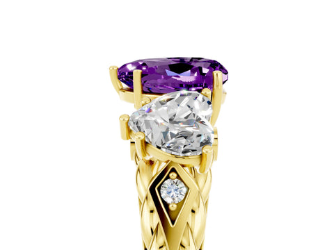 Yellow gold Three-Stone Heart Cut Amethyst Braided Band Ring with Four-Prong Setting_17