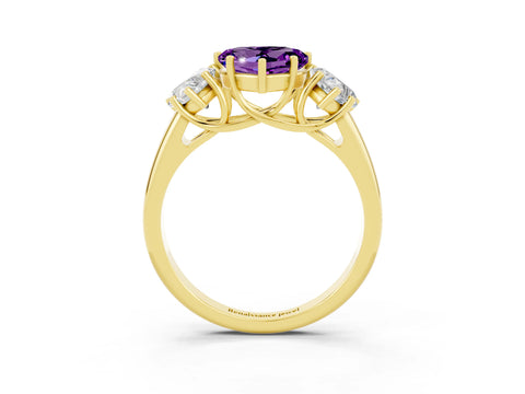 Yellow gold Three-Stone Heart Cut Amethyst Engagement Ring with Prong Setting_3