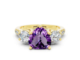 Yellow gold Three-Stone Heart Cut Amethyst Pavé Band with Four-Prong Setting