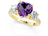 Yellow gold Three-Stone Heart Cut Amethyst Pavé Band with Four-Prong Setting_1