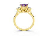Yellow gold Three-Stone Heart Cut Amethyst Pavé Band with Four-Prong Setting_3