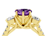 Yellow gold Three-Stone Heart Cut Amethyst Pavé Band with Four-Prong Setting_4
