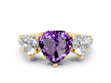 Yellow gold Three-Stone Heart Cut Amethyst Ring with Pavé Band and Prong Setting_12