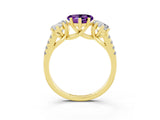 Yellow gold Three-Stone Heart Cut Amethyst Ring with Pavé Band and Prong Setting_15