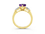 Yellow gold Three-Stone Heart Cut Amethyst Ring with Pear Side Stones and Four-Prong Setting_3
