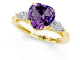 Yellow gold Three-Stone Heart Cut Amethyst Ring with Pear  Side Stones in Four-Prong Setting_13