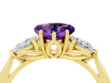 Yellow gold Three-Stone Heart Cut Amethyst Ring with Pear  Side Stones in Four-Prong Setting_16