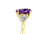 Yellow gold Three-Stone Heart Cut Amethyst Ring with Pear  Side Stones in Four-Prong Setting_17