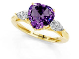 Yellow gold Three-Stone Heart Cut Amethyst Ring with Pear  Side Stones in Four-Prong Setting_37
