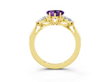 Yellow gold Three-Stone Heart Cut Amethyst Ring with Pear  Side Stones in Four-Prong Setting_39