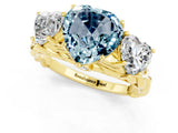 Yellow gold Three-Stone Heart Cut Aquamarine Braided Band Ring with Four-Prong Setting_13