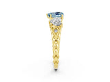 Yellow gold Three-Stone Heart Cut Aquamarine Braided Band Ring with Four-Prong Setting_14