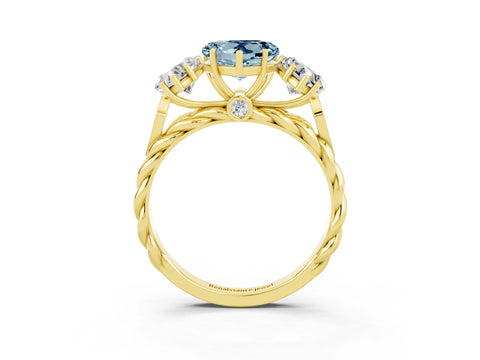 Yellow gold Three-Stone Heart Cut Aquamarine Braided Band Ring with Four-Prong Setting_15
