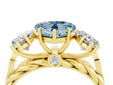 Yellow gold Three-Stone Heart Cut Aquamarine Braided Band Ring with Four-Prong Setting_16