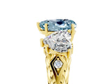 Yellow gold Three-Stone Heart Cut Aquamarine Braided Band Ring with Four-Prong Setting_17