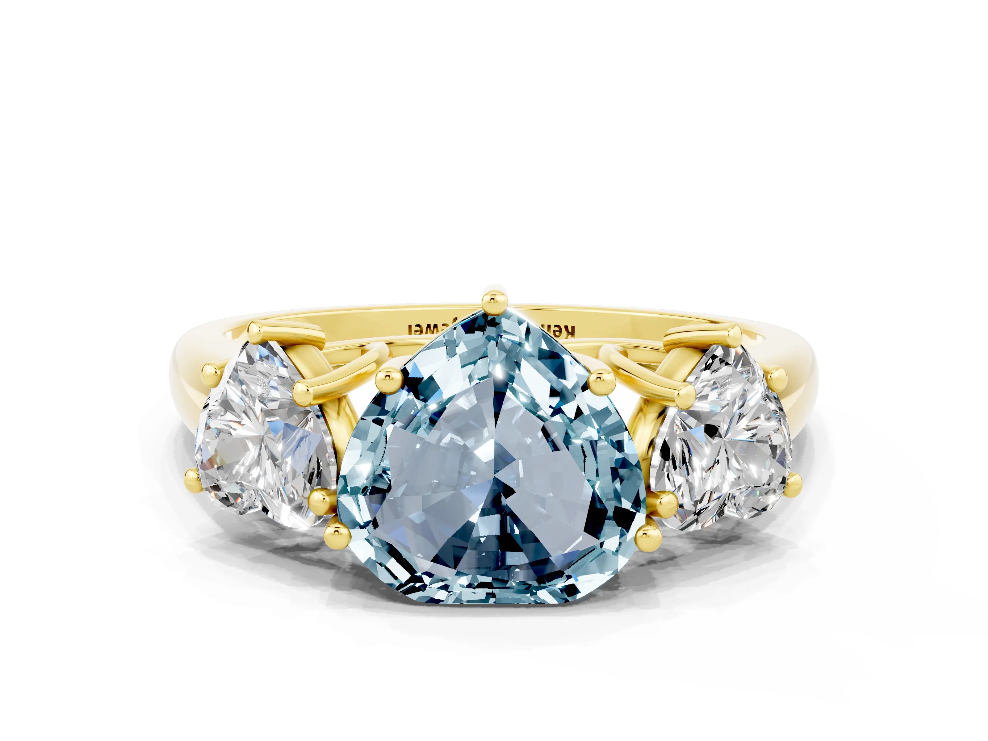 Yellow gold Three-Stone Heart Cut Aquamarine Engagement Ring with Prong Setting
