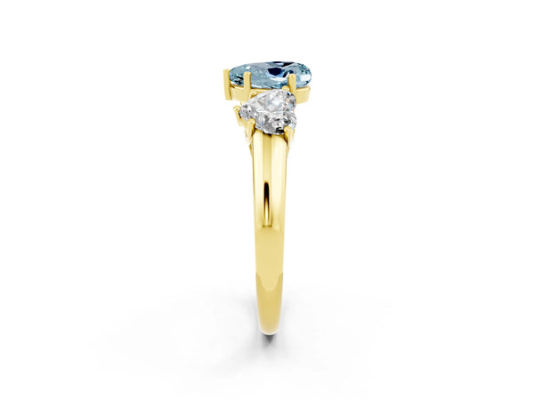 Yellow gold Three-Stone Heart Cut Aquamarine Engagement Ring with Prong Setting