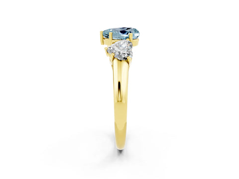 Yellow gold Three-Stone Heart Cut Aquamarine Engagement Ring with Prong Setting_2