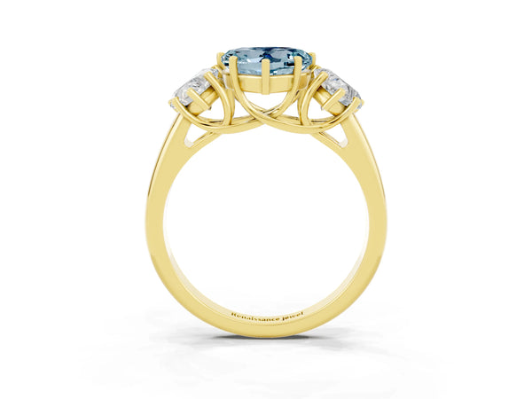 Yellow gold Three-Stone Heart Cut Aquamarine Engagement Ring with Prong Setting