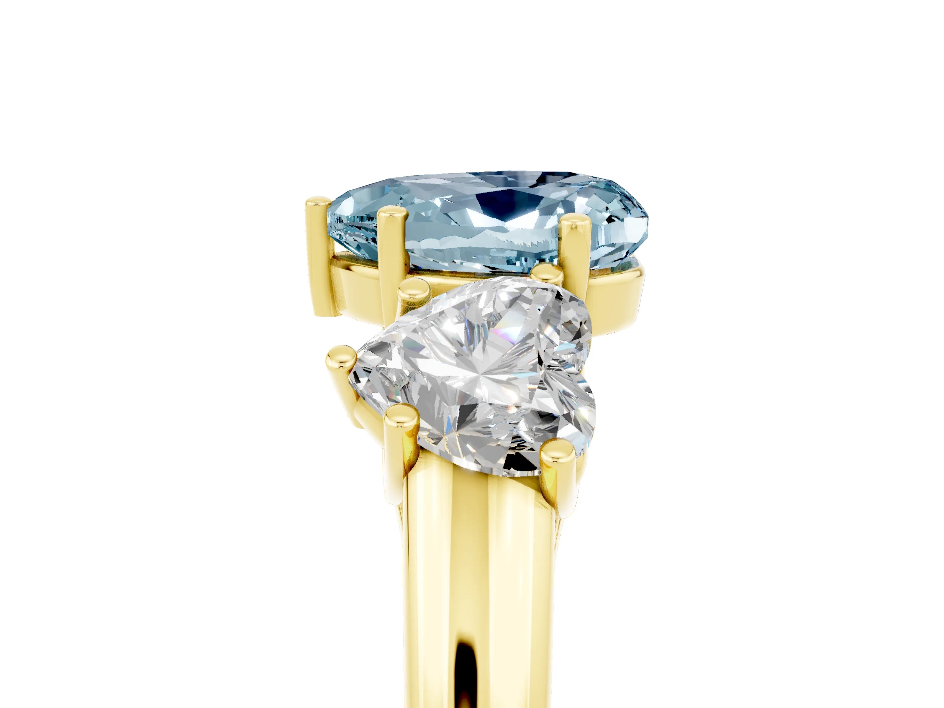 Yellow gold Three-Stone Heart Cut Aquamarine Engagement Ring with Prong Setting_5