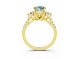 Yellow gold Three-Stone Heart Cut Aquamarine Pavé Band with Four-Prong Setting_3