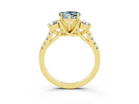 Yellow gold Three-Stone Heart Cut Aquamarine Pavé Band with Four-Prong Setting_3