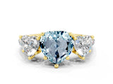 Yellow gold Three-Stone Heart Cut Aquamarine Ring with Pavé Band and Prong Setting_12