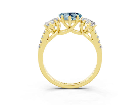 Yellow gold Three-Stone Heart Cut Aquamarine Ring with Pavé Band and Prong Setting_15