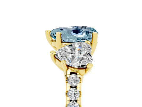 Yellow gold Three-Stone Heart Cut Aquamarine Ring with Pavé Band and Prong Setting_17